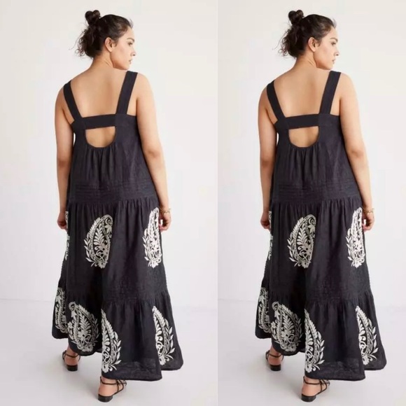 New Anthropologie Felicity Embroidered Maxi Dress Size Small -Black